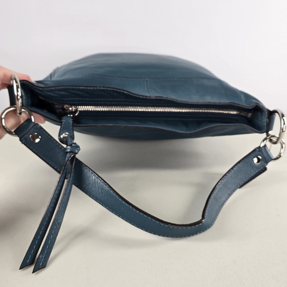 Coach F14707 Zoe Hobo Teal Full-Grain Leather Shoulder Bag Silver Hardware - Picture 6 of 12